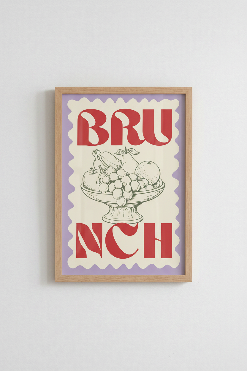 Brunch Fruit Bowl Wall Art | Retro Kitchen Decor | Lavender Pastel Poster