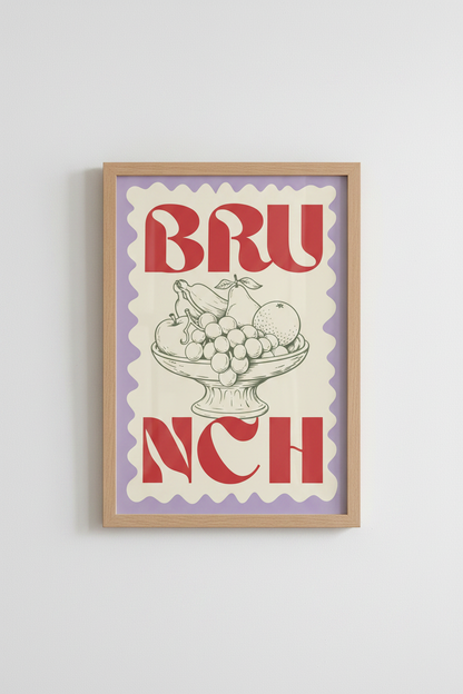 Brunch Fruit Bowl Wall Art | Retro Kitchen Decor | Lavender Pastel Poster