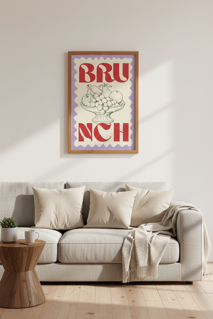 Brunch Fruit Bowl Wall Art | Retro Kitchen Decor | Lavender Pastel Poster