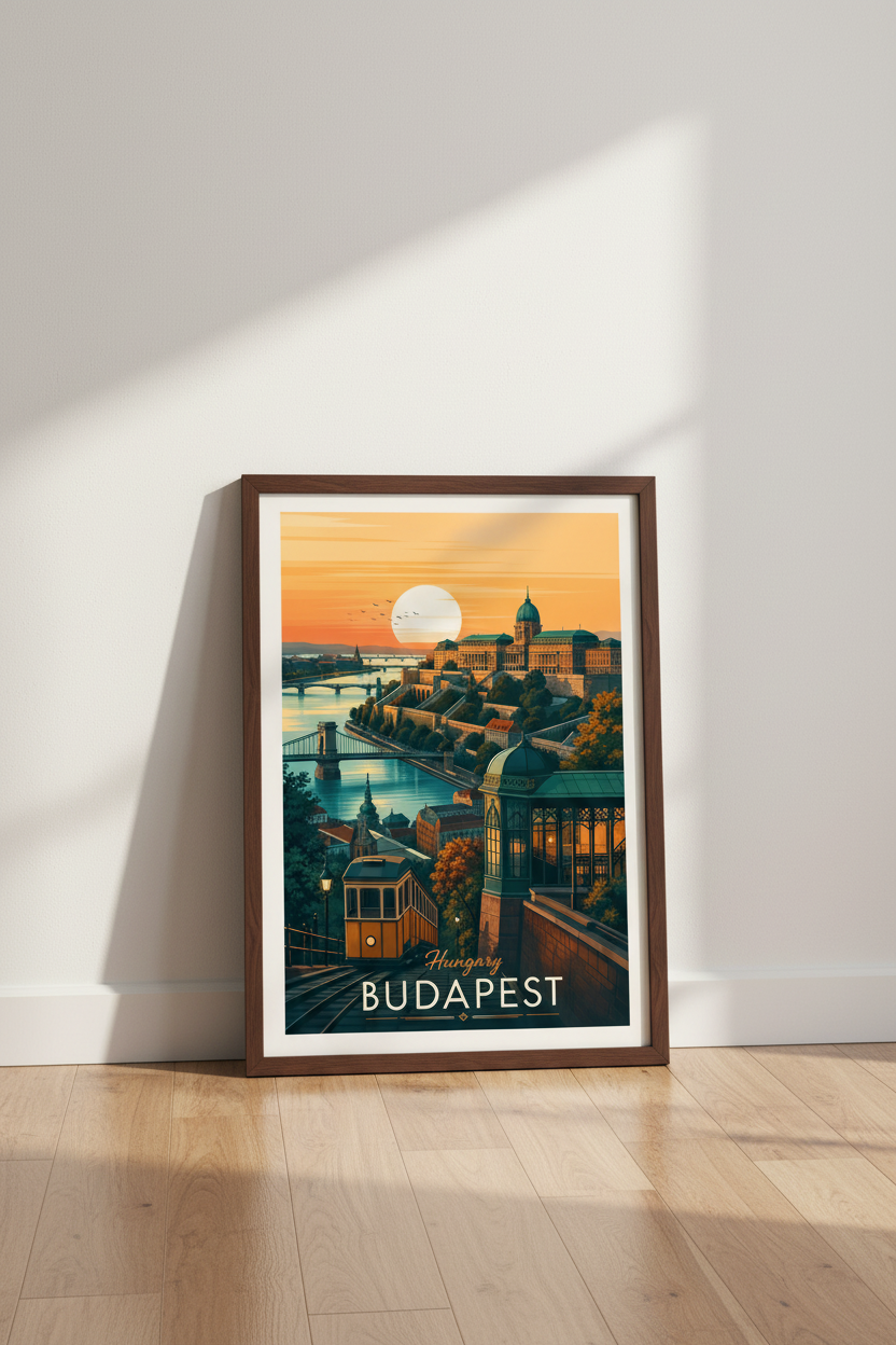 Budapest Hungary Travel Wall Art | Sunset Cityscape Poster, Home &amp; Office Decor