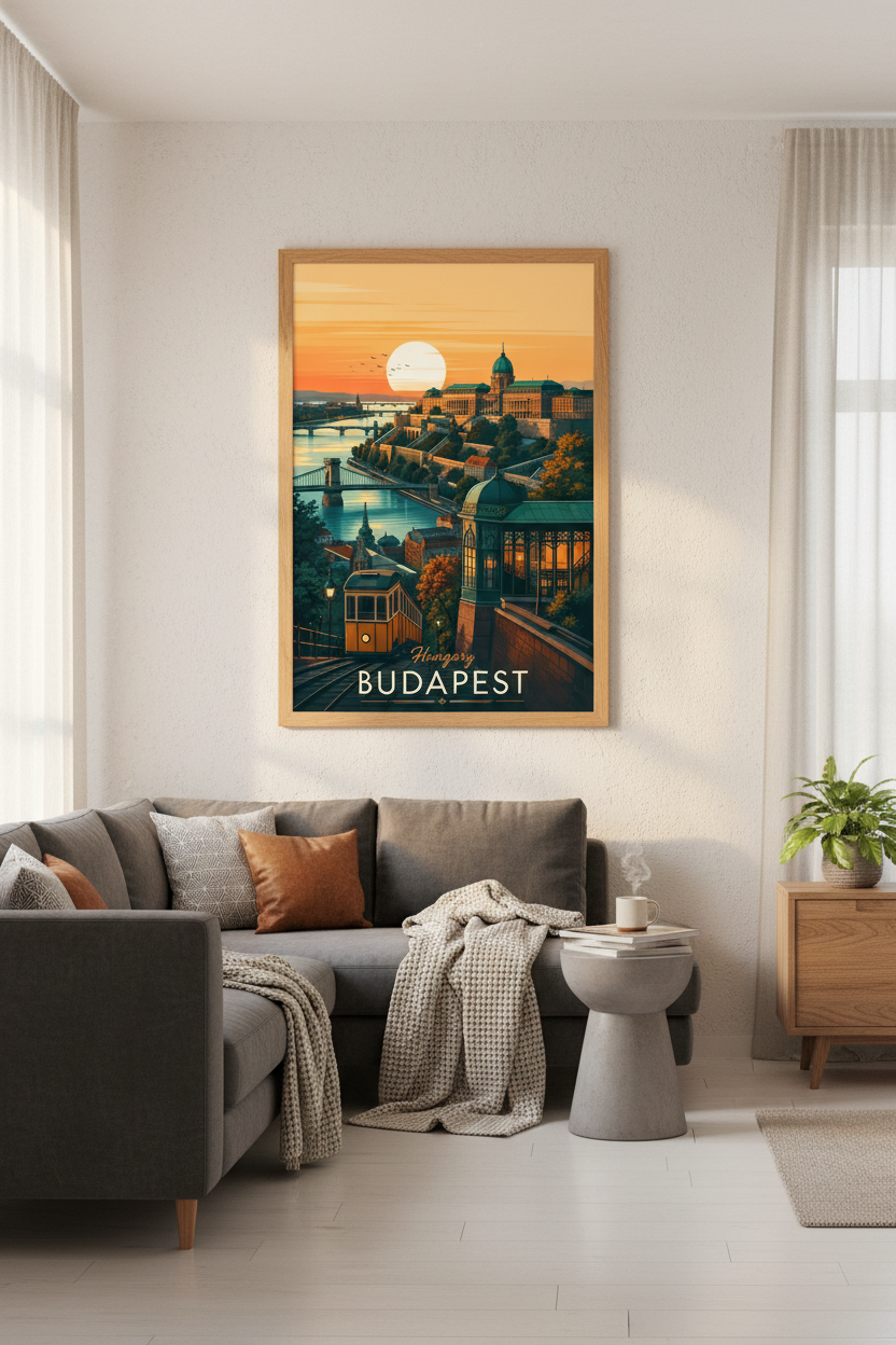 Budapest Hungary Travel Wall Art | Sunset Cityscape Poster, Home &amp; Office Decor