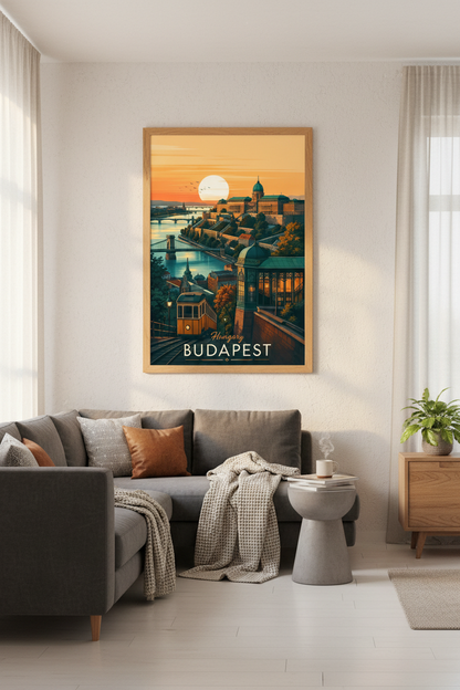 Budapest Hungary Travel Wall Art | Sunset Cityscape Poster, Home &amp; Office Decor
