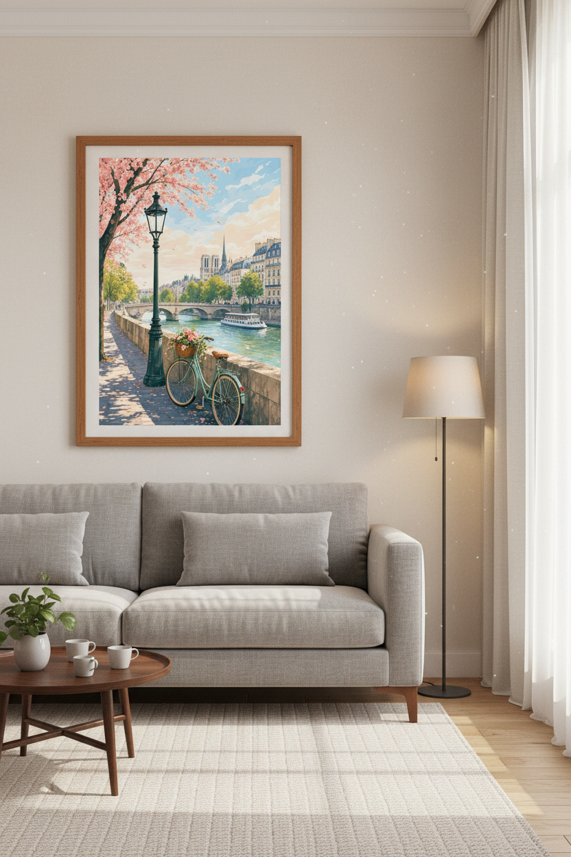 Paris in Spring Seine River Art | Pastel Floral Landscape, Romantic City Decor