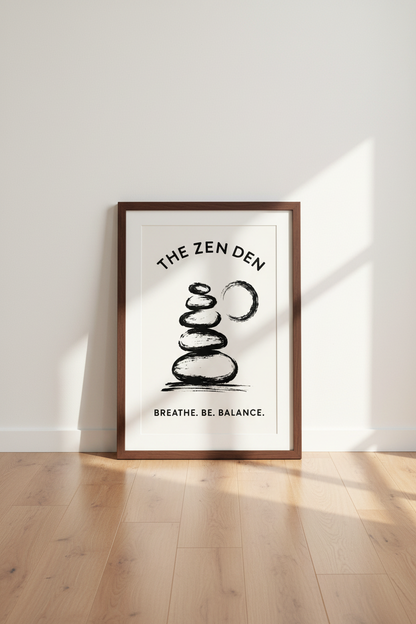 The Zen Den Wall Art | Minimalist Yoga Stones Print, Meditation Room Gift