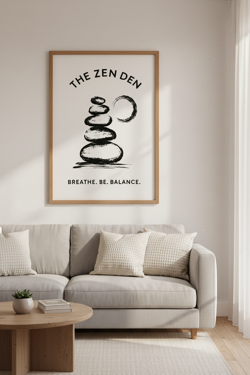 The Zen Den Wall Art | Minimalist Yoga Stones Print, Meditation Room Gift