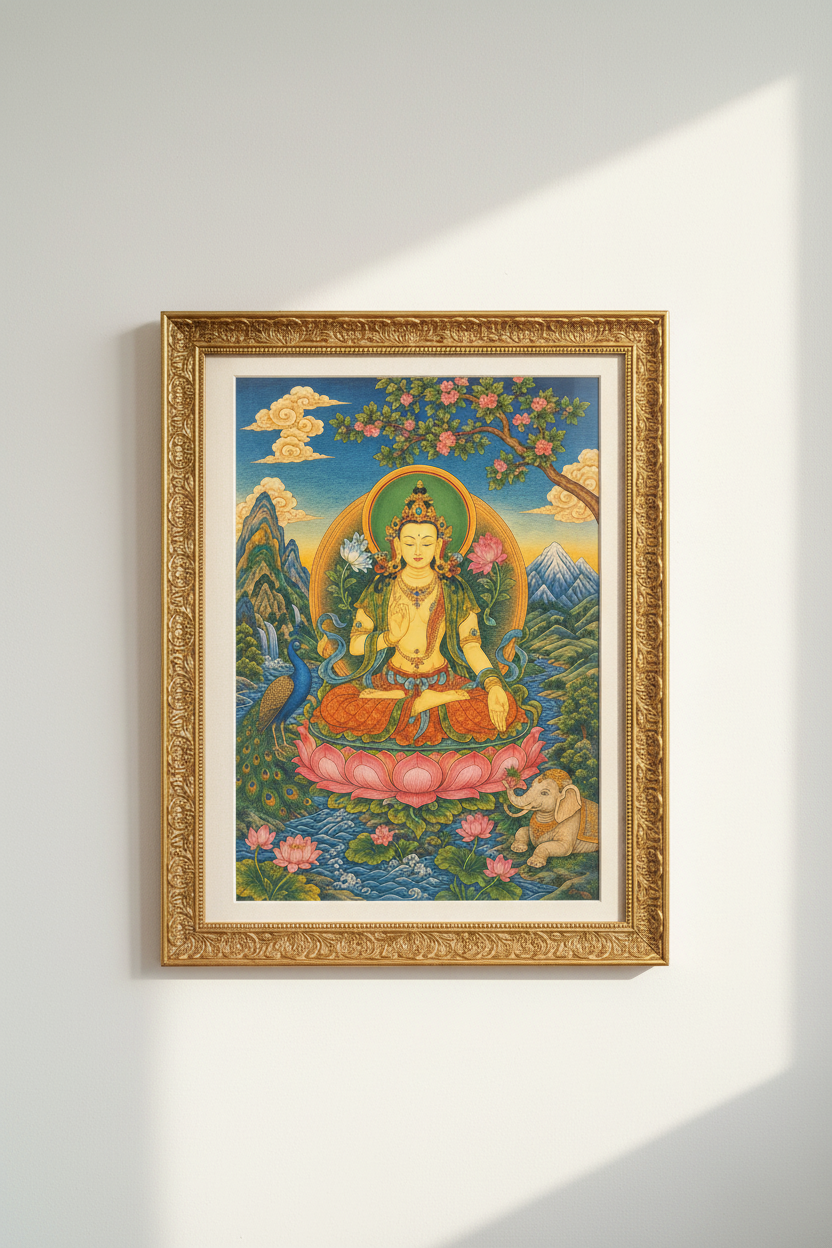Tibetan Buddha statue Wall Art Print | Living Room Decor | Vibrant Poster