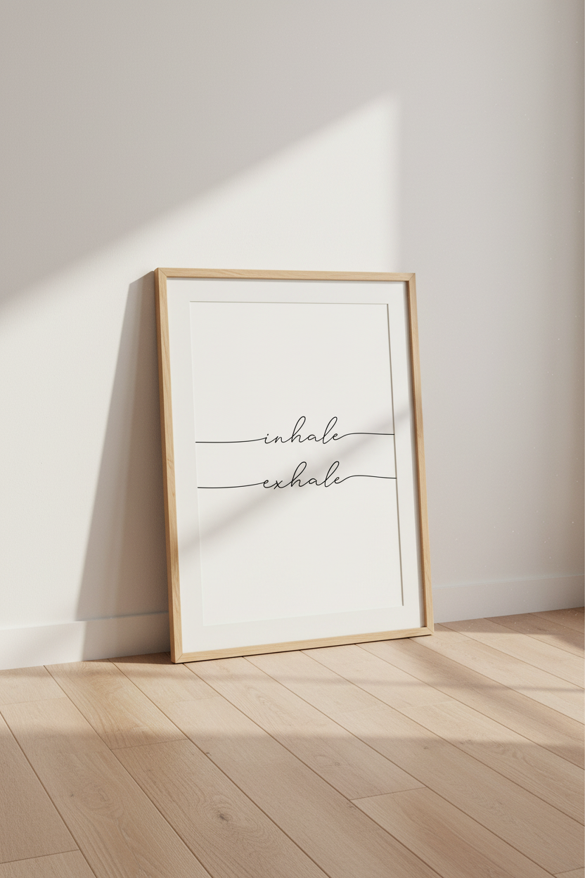 Inhale Exhale Wall Art | Minimalist Script Poster | Yoga Zen Room Decor