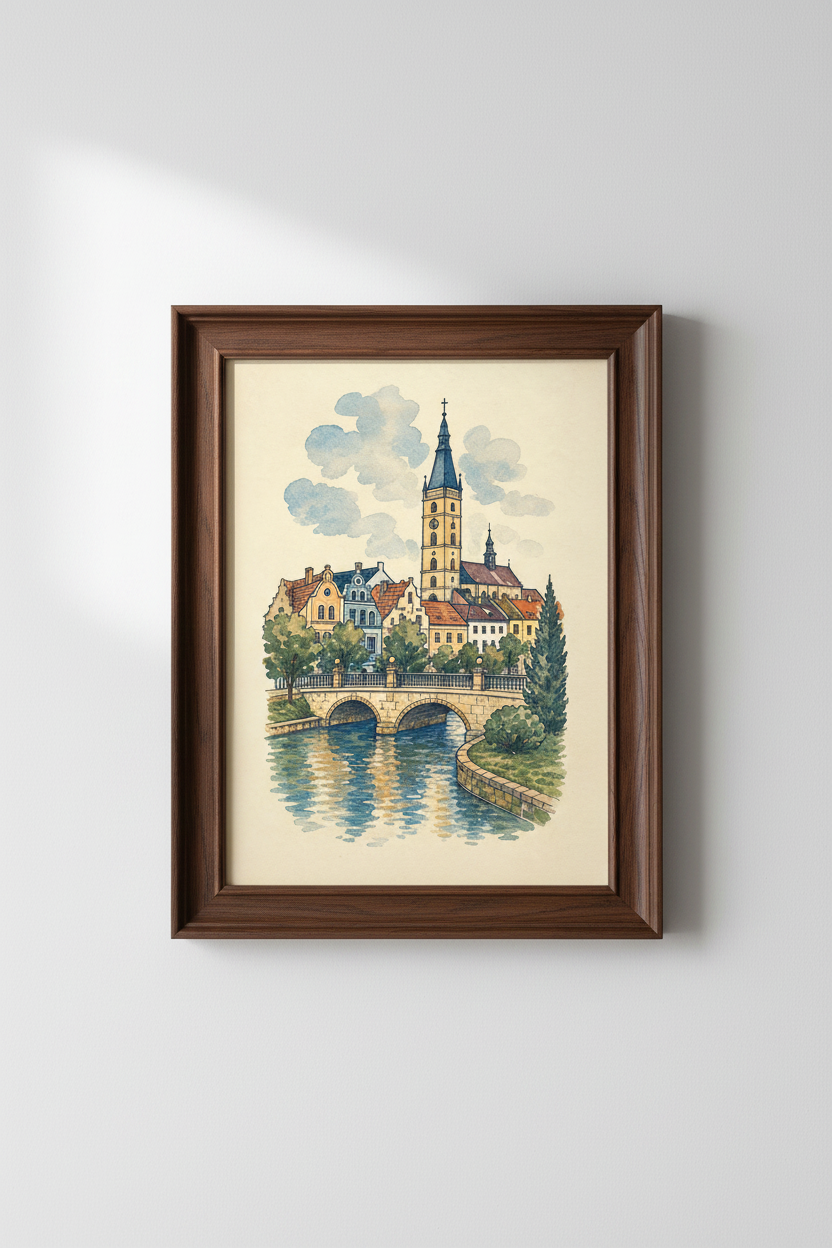 Watercolor Townscape Wall Art Print | Living Room Decor | Pastel Poster