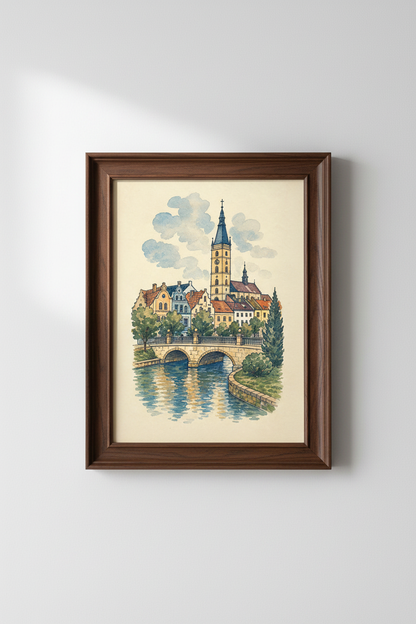 Watercolor Townscape Wall Art Print | Living Room Decor | Pastel Poster