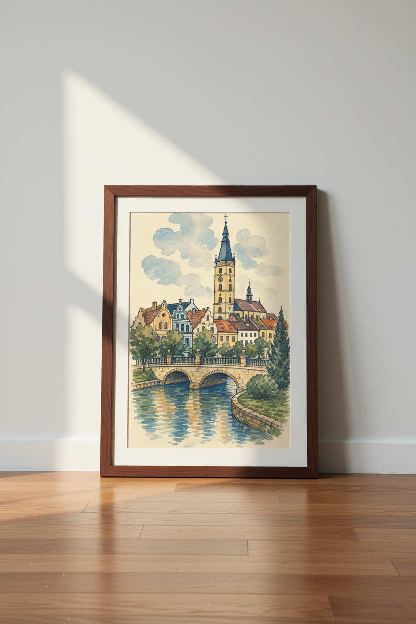 Watercolor Townscape Wall Art Print | Living Room Decor | Pastel Poster