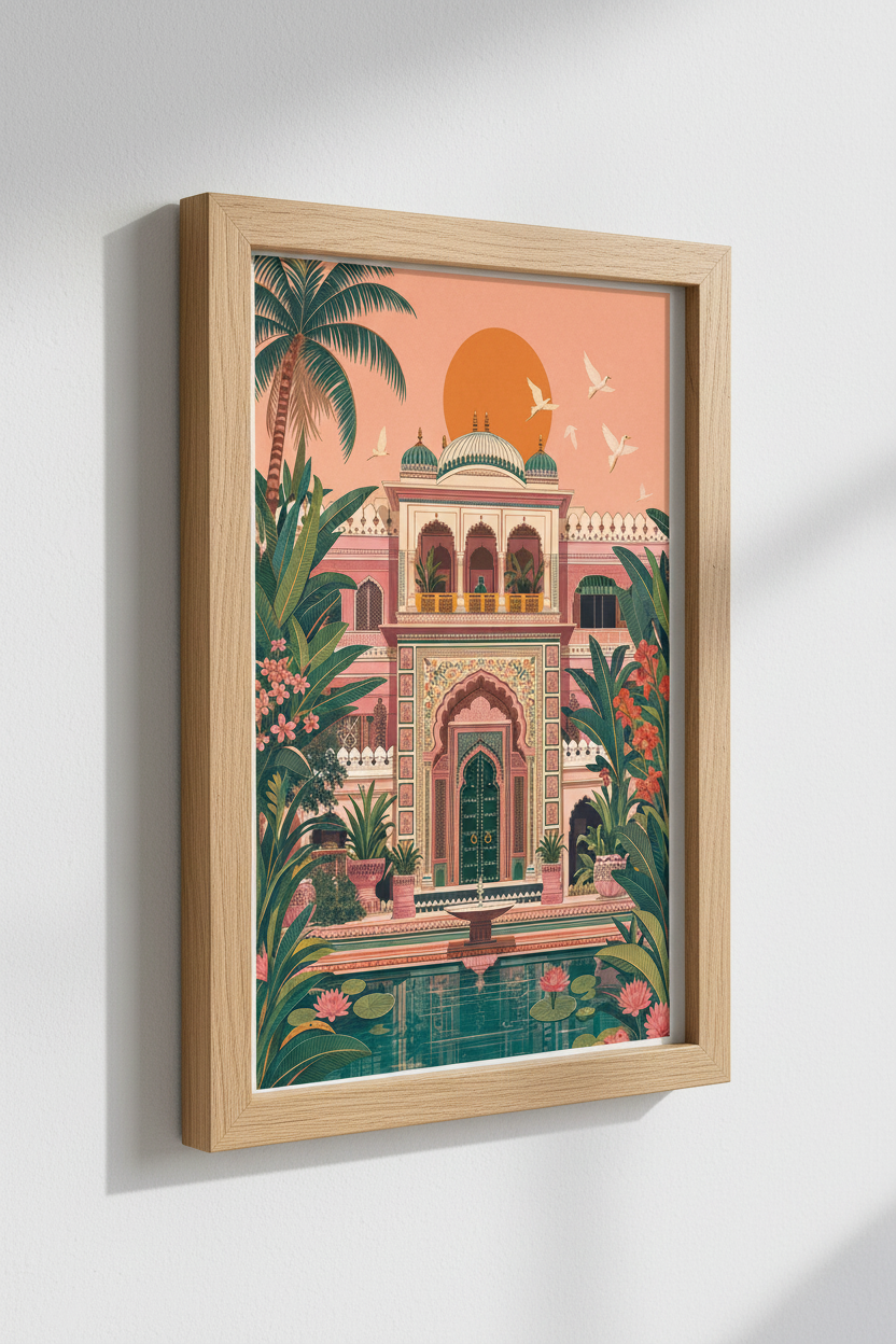 Indian Palace Wall Art Print | Pink City Decor | Tropical Haveli Poster