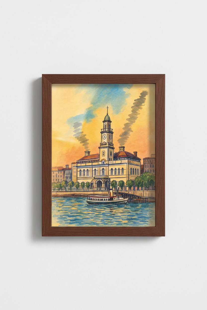 Watercolor Cityscape | Sunset Tones, Living Room Decor