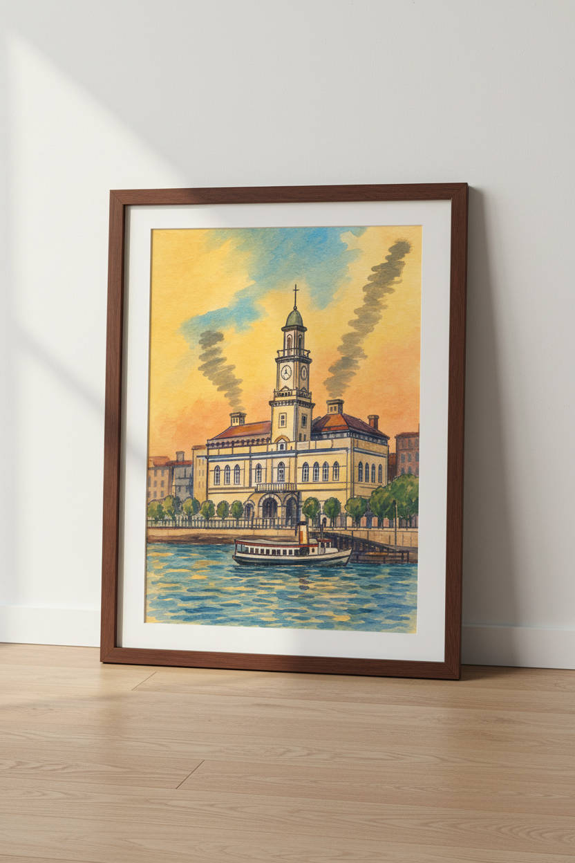 Watercolor Cityscape | Sunset Tones, Living Room Decor