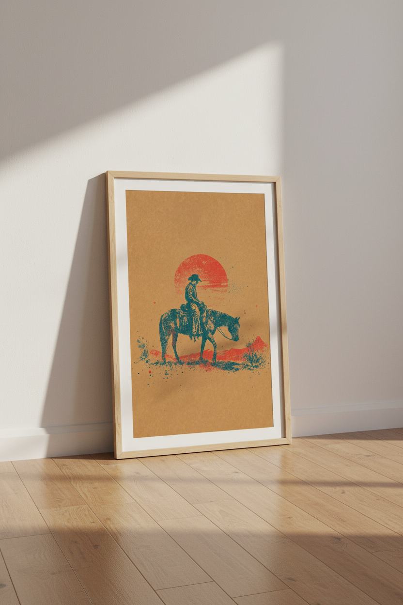 Cowboy Horse Wall Art | Rustic Western Poster, Man Cave &amp; Office Decor