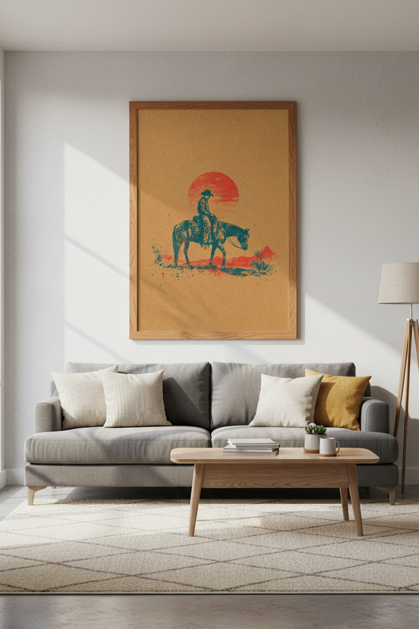 Cowboy Horse Wall Art | Rustic Western Poster, Man Cave &amp; Office Decor