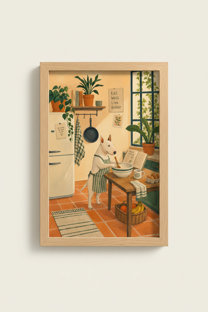 Dog Kitchen Wall Art print | Bull Terrier Chef Poster, Farmhouse Kitchen Decor