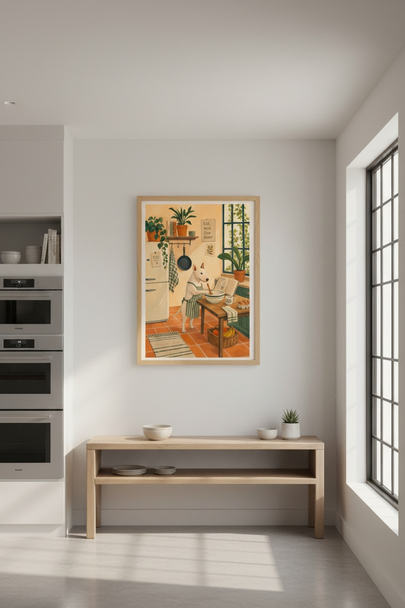 Dog Kitchen Wall Art print | Bull Terrier Chef Poster, Farmhouse Kitchen Decor
