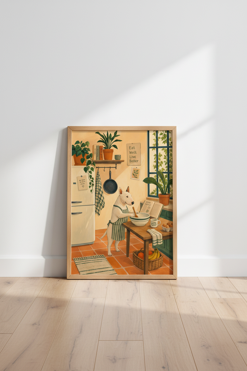 Dog Kitchen Wall Art print | Bull Terrier Chef Poster, Farmhouse Kitchen Decor
