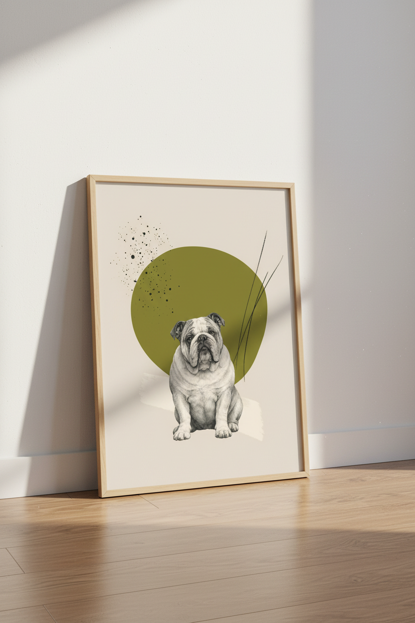 English Bulldog Print | Abstract Modern Pencil Sketch, Living Room Decor Poster Art