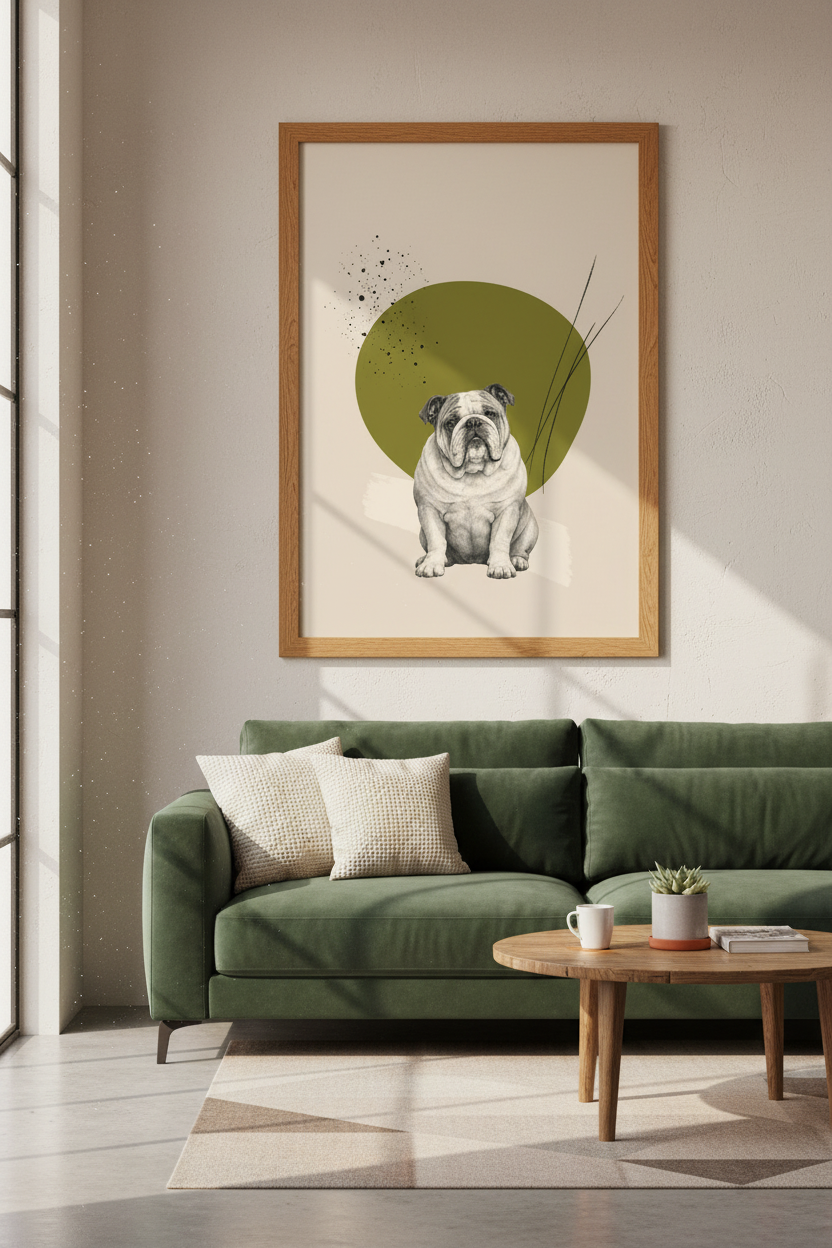 English Bulldog Print | Abstract Modern Pencil Sketch, Living Room Decor Poster Art