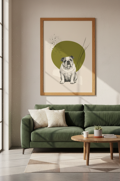English Bulldog Print | Abstract Modern Pencil Sketch, Living Room Decor Poster Art