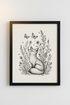 Fox & Wildflowers Wall Art | Black Ink Sketch, Nursery & Bedroom Decor | Whimsical Poster