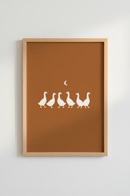 Minimalist Duck Moon Wall Art | Terracotta Nursery Decor | Boho Animal Poster