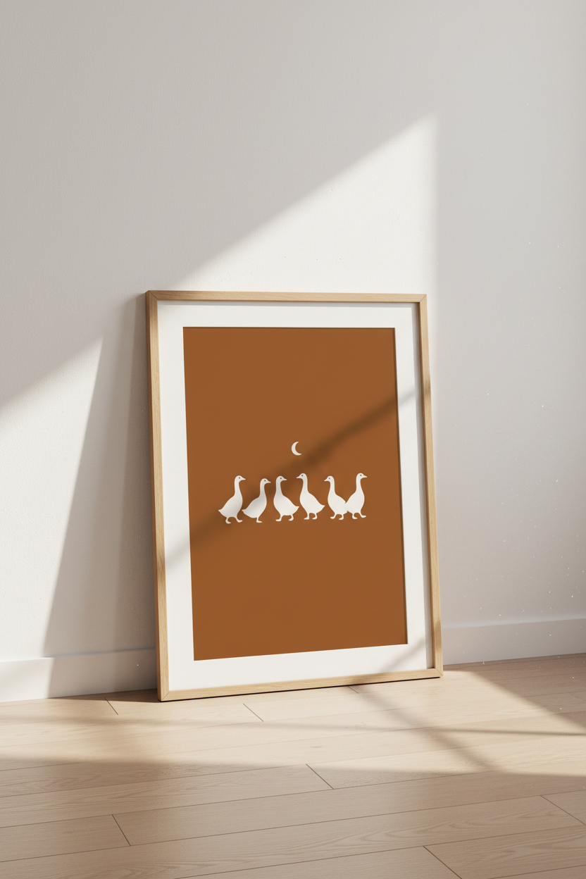 Minimalist Duck Moon Wall Art | Terracotta Nursery Decor | Boho Animal Poster
