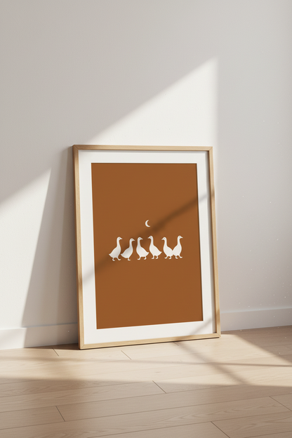 Minimalist Duck Moon Wall Art | Terracotta Nursery Decor | Boho Animal Poster