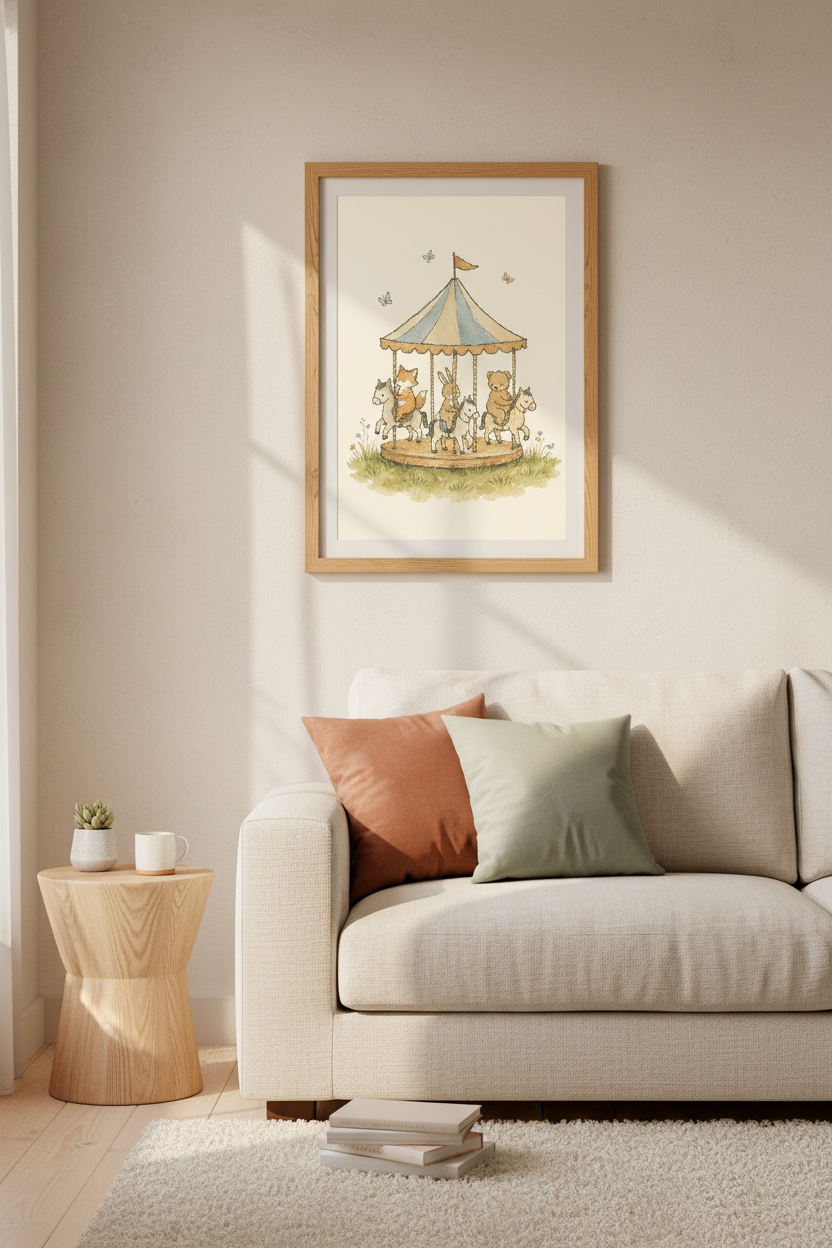 Woodland Carousel Watercolor Animal Wall Art | Nursery Decor | Storybook Poster