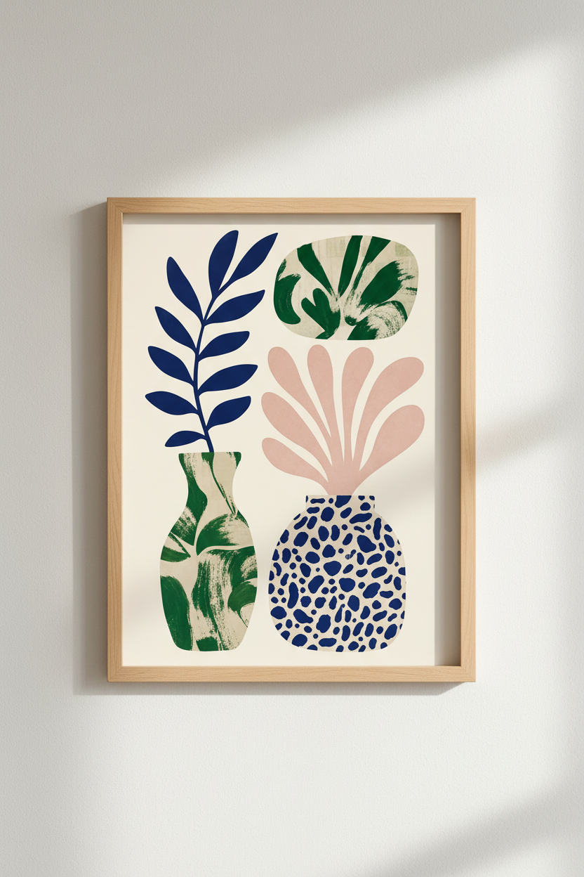 Modern Matisse Wall Art | Abstract Floral Botanical, Colorful Blue Green Room Decor Poster