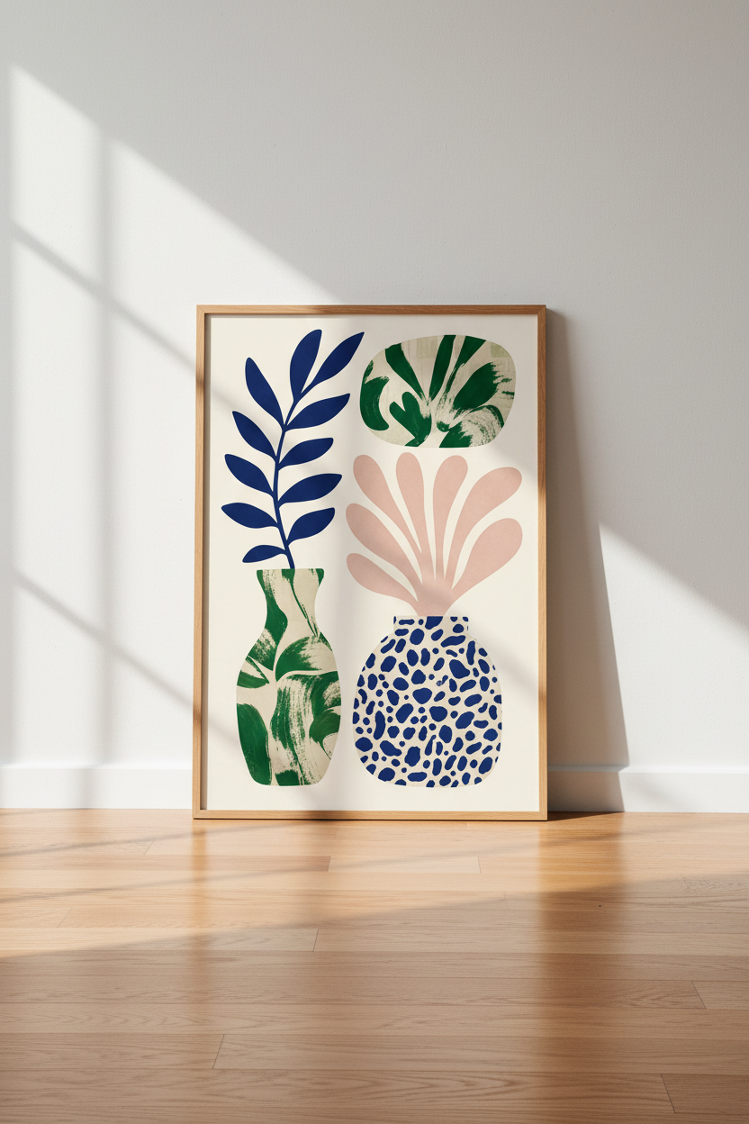 Modern Matisse Wall Art | Abstract Floral Botanical, Colorful Blue Green Room Decor Poster