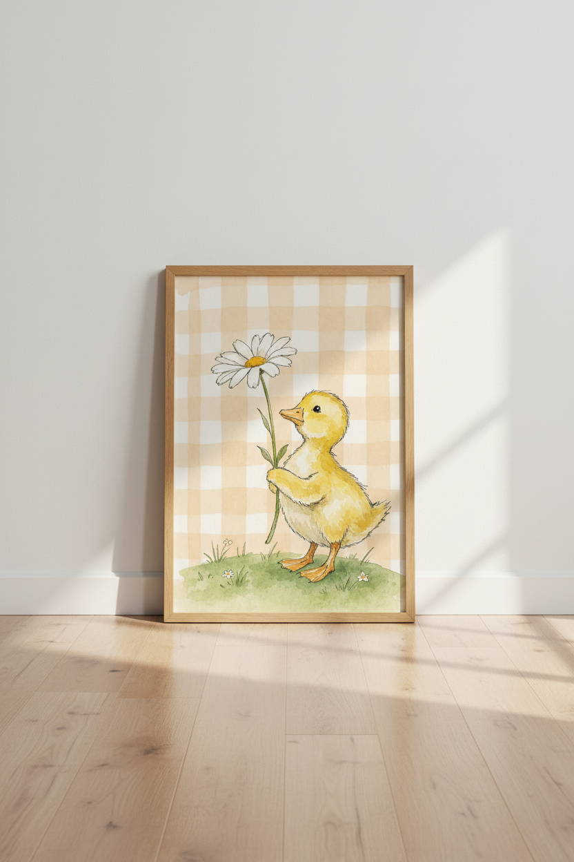 Watercolor Duckling Wall Art Print | Nursery Decor | Whimsical Daisy Poster