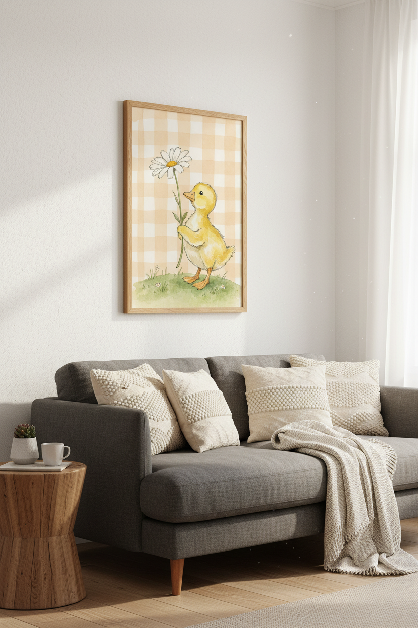 Watercolor Duckling Wall Art Print | Nursery Decor | Whimsical Daisy Poster
