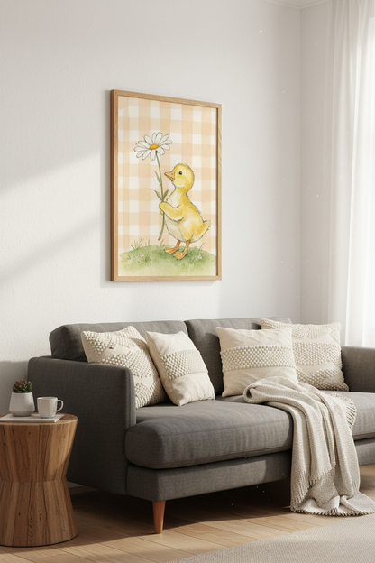 Watercolor Duckling Wall Art Print | Nursery Decor | Whimsical Daisy Poster