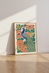 Peacock & Poppies Wall Art | Art Nouveau Bird Print, Maximalist Decor