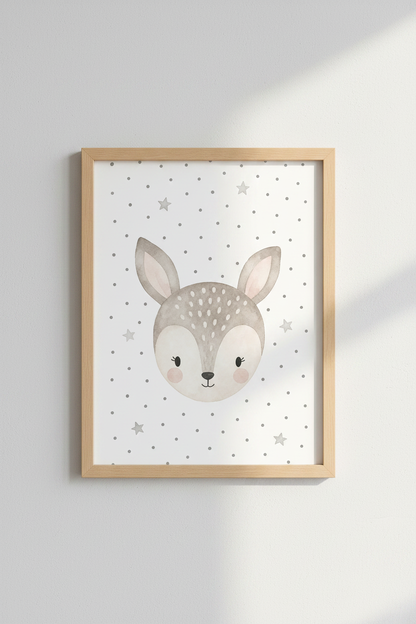 Pastel Deer Wall Art | Watercolor Animal Print, Nursery Decor