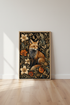 Red Fox Floral Wall Art Print | Ornate Botanical Decor | Dark Academia Poster