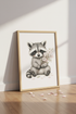 Baby Raccoon Wall Art Print | Woodland Nursery Decor | Cute Animal Pink Floral Poster