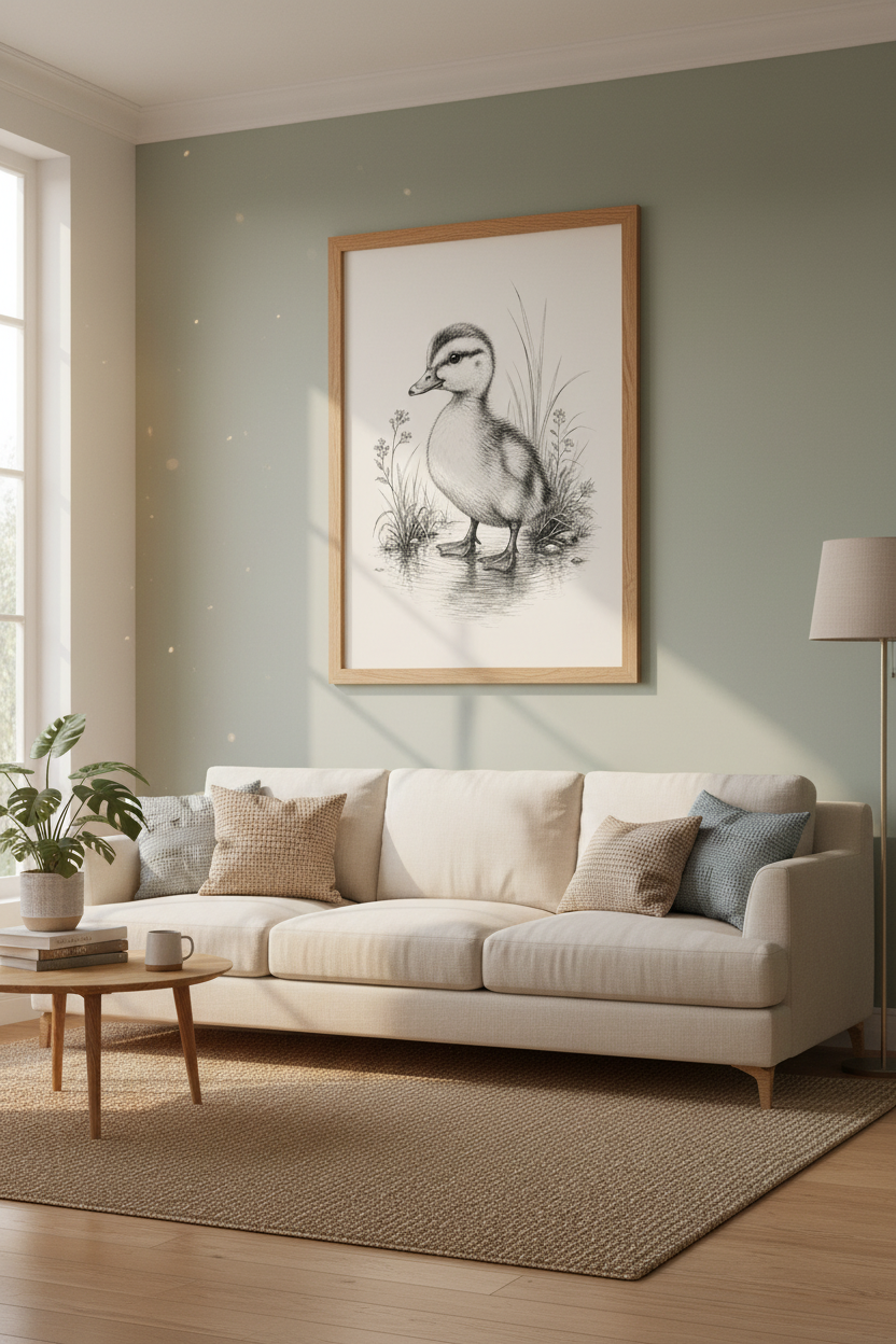 Duckling Sketch Wall Art | Vintage Ink Drawing, Nursery &amp; Farmhouse Decor