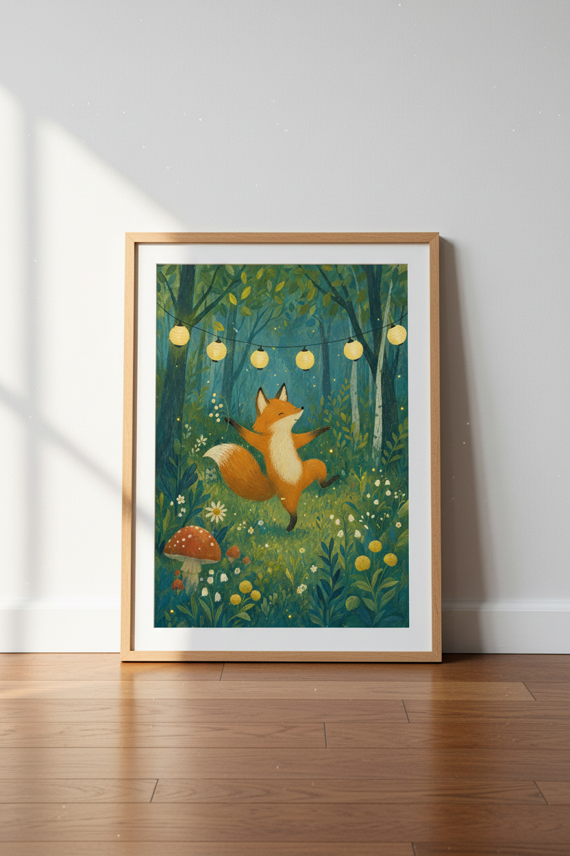 Whimsical Dancing Fox | Forest Nursery Wall Art, Storybook Nature Decor