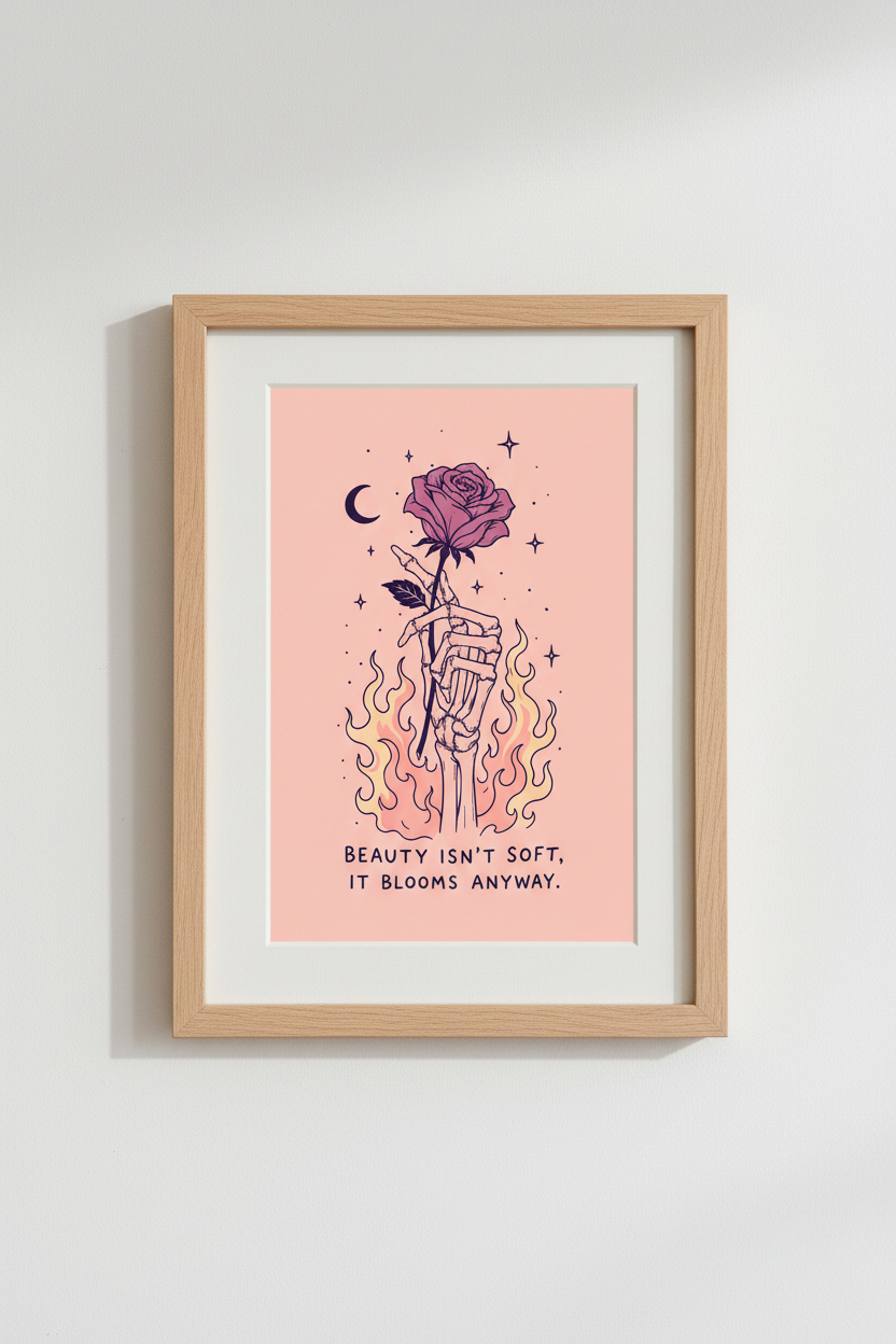 Gothic Rose Print | Moody Pink Artwork, Living Room Decor | Dark Floral Poster