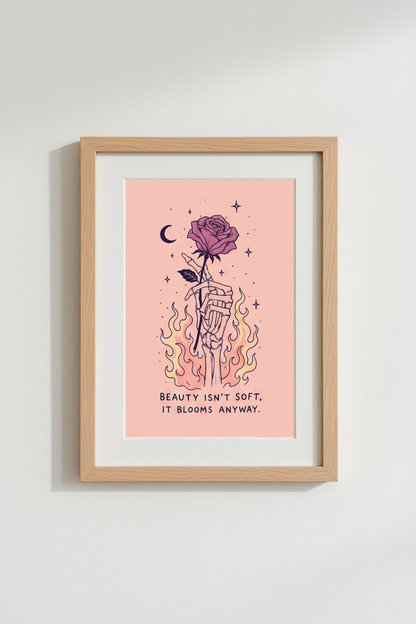 Gothic Rose Print | Moody Pink Artwork, Living Room Decor | Dark Floral Poster