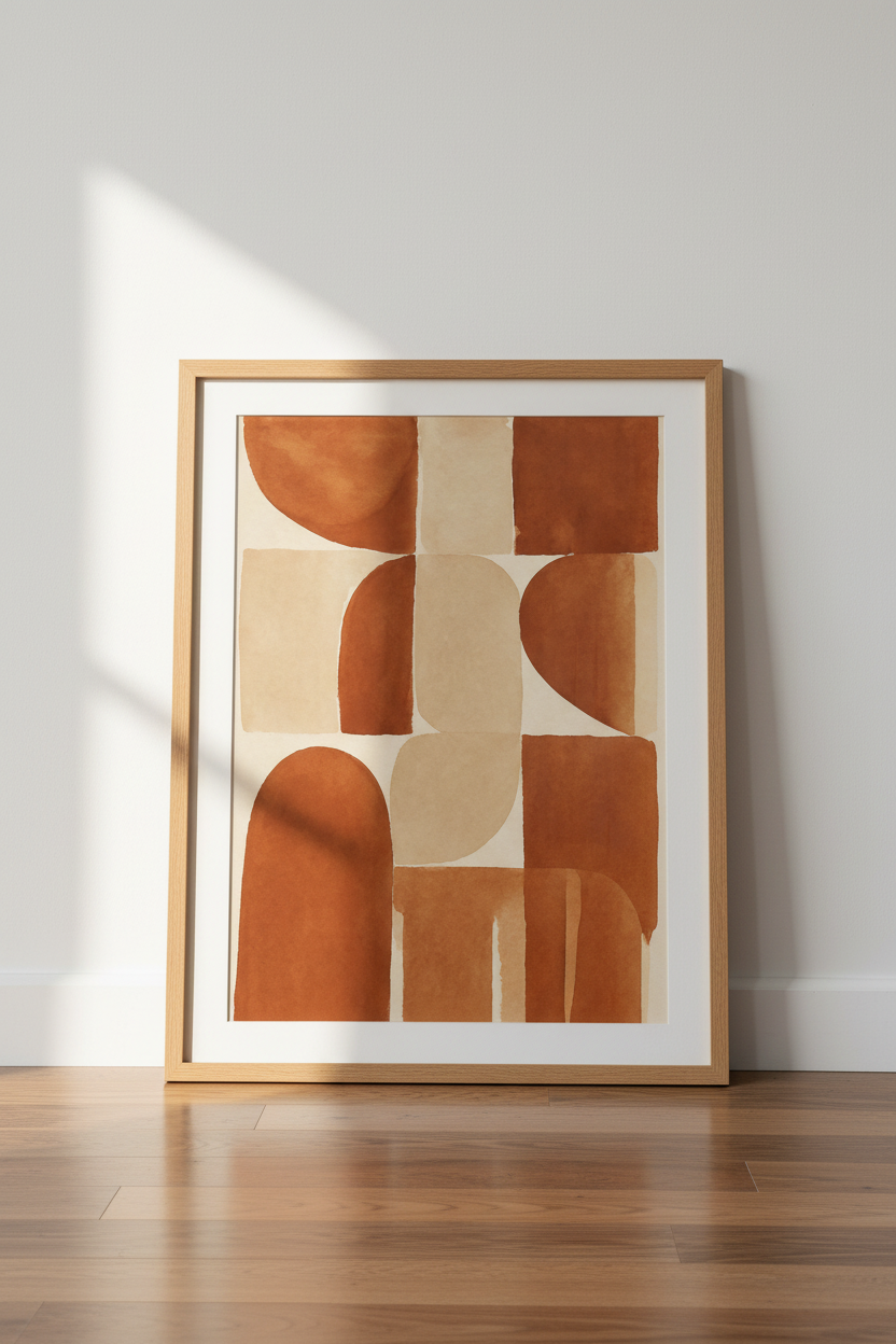 Abstract Terracotta Geometric Wall Art | Living Room Decor | Mid-Century Poster