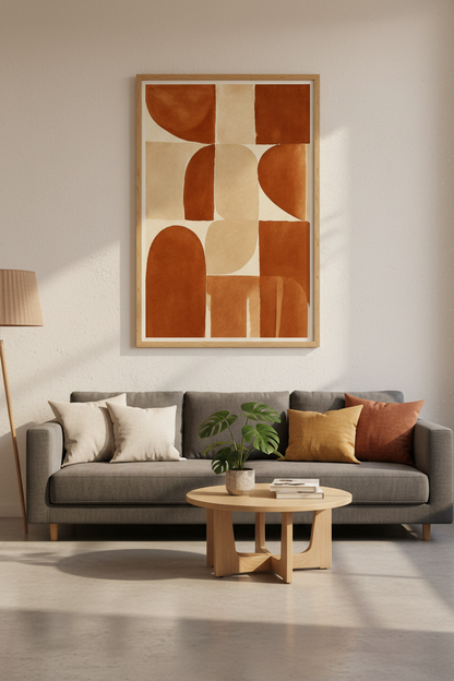 Abstract Terracotta Geometric Wall Art | Living Room Decor | Mid-Century Poster