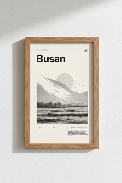 Busan South Korea Wall Art | Minimalist Cityscape Print, Modern Travel Poster