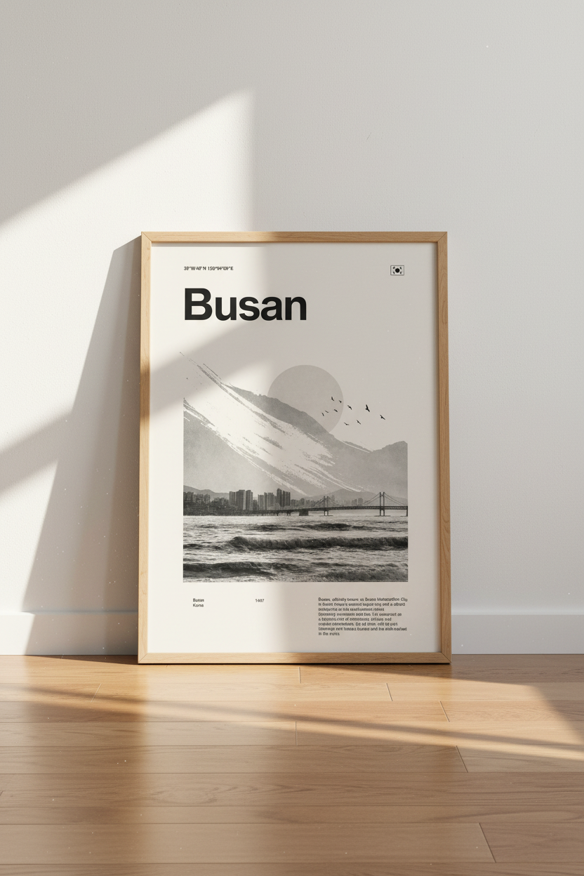 Busan South Korea Wall Art | Minimalist Cityscape Print, Modern Travel Poster