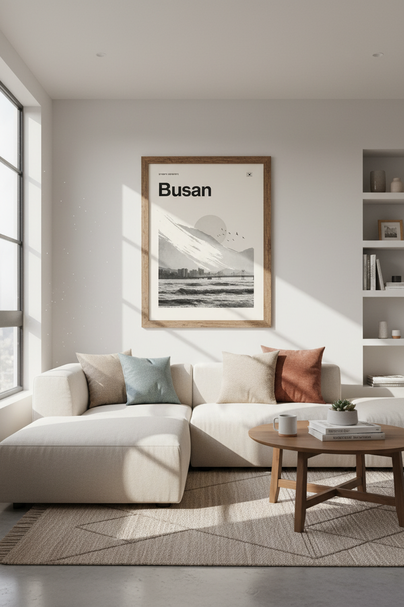 Busan South Korea Wall Art | Minimalist Cityscape Print, Modern Travel Poster