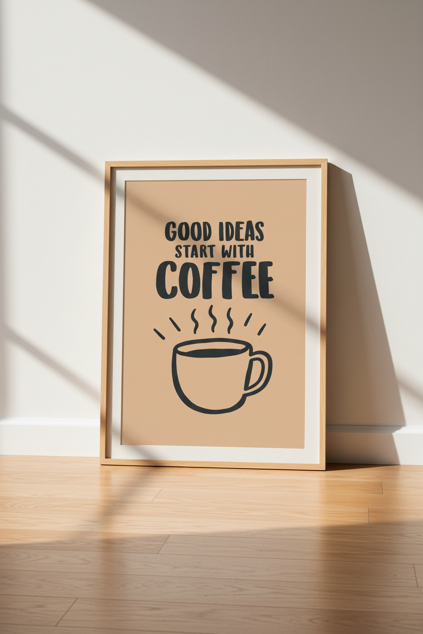 Minimalist Coffee Wall Art Print | Living Room Decor | Peachy Aesthetic Poster