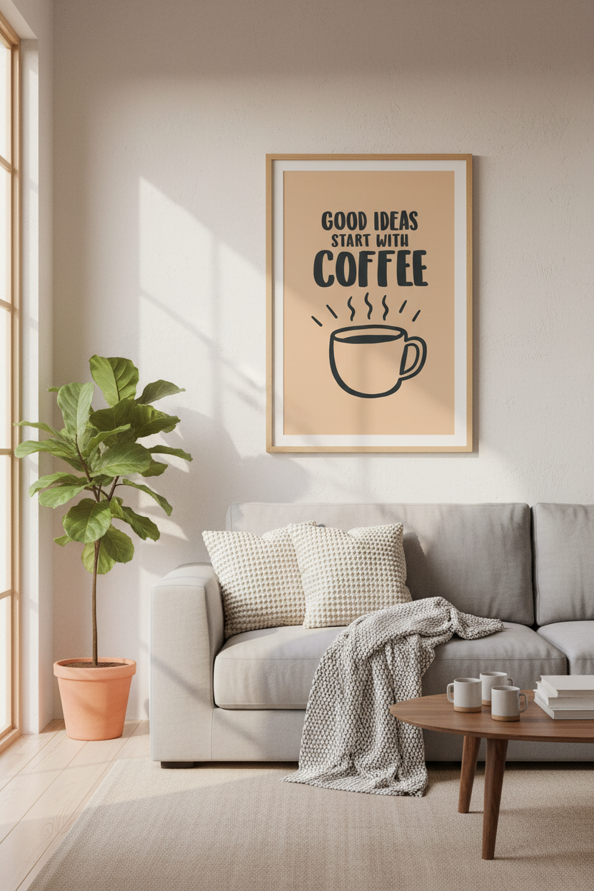 Minimalist Coffee Wall Art Print | Living Room Decor | Peachy Aesthetic Poster